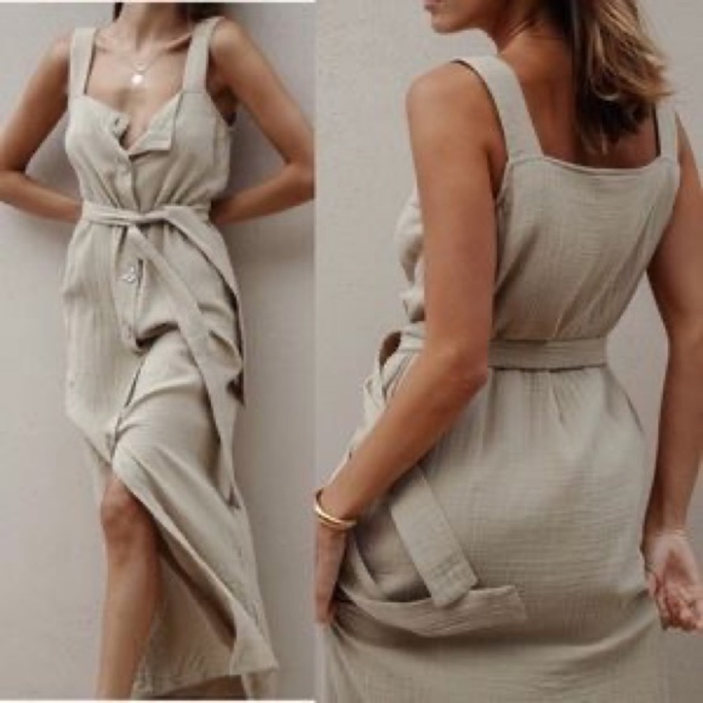 Maurice and Eve Button Dress in Sand